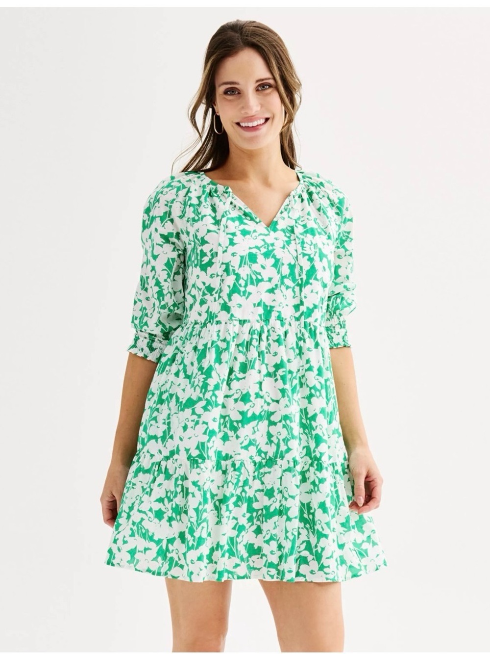 Sonoma 100% Cotton Lined Lightweight Floral Tiered Mini Dress Beach Women’s S